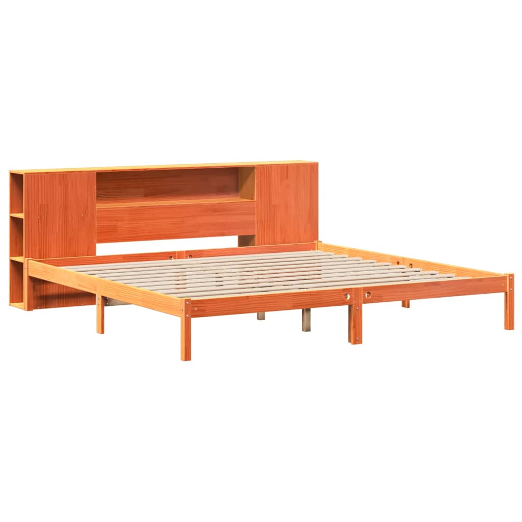 vidaXL Cama con estantería sin colchón madera maciza marrón 180x200cm