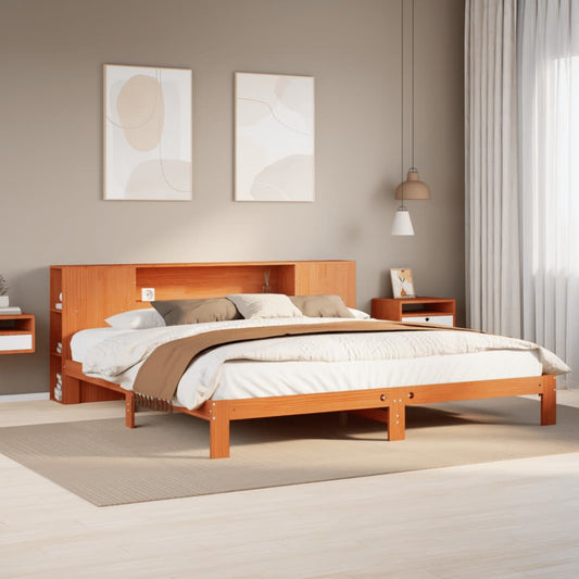 vidaXL Cama con estantería sin colchón madera maciza marrón 180x200cm