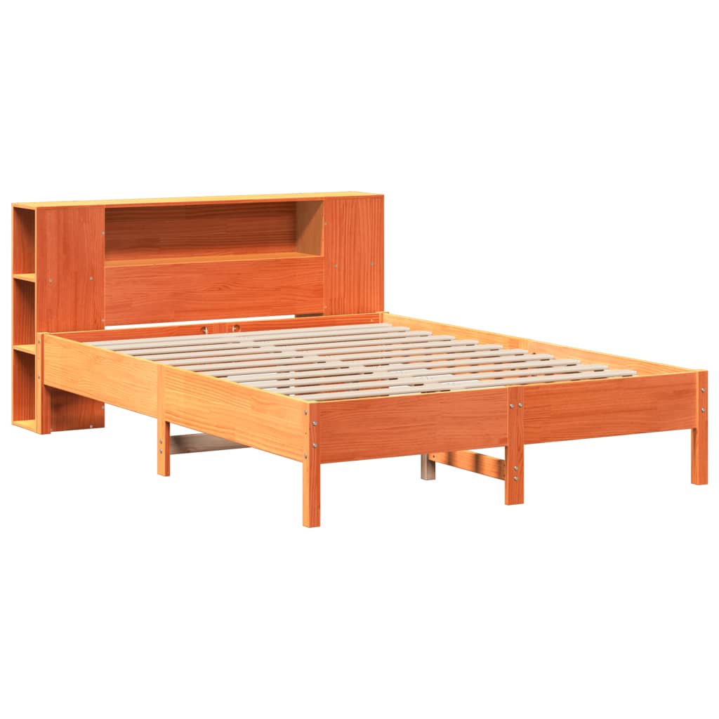 vidaXL Cama con estantería sin colchón madera maciza marrón 150x200 cm