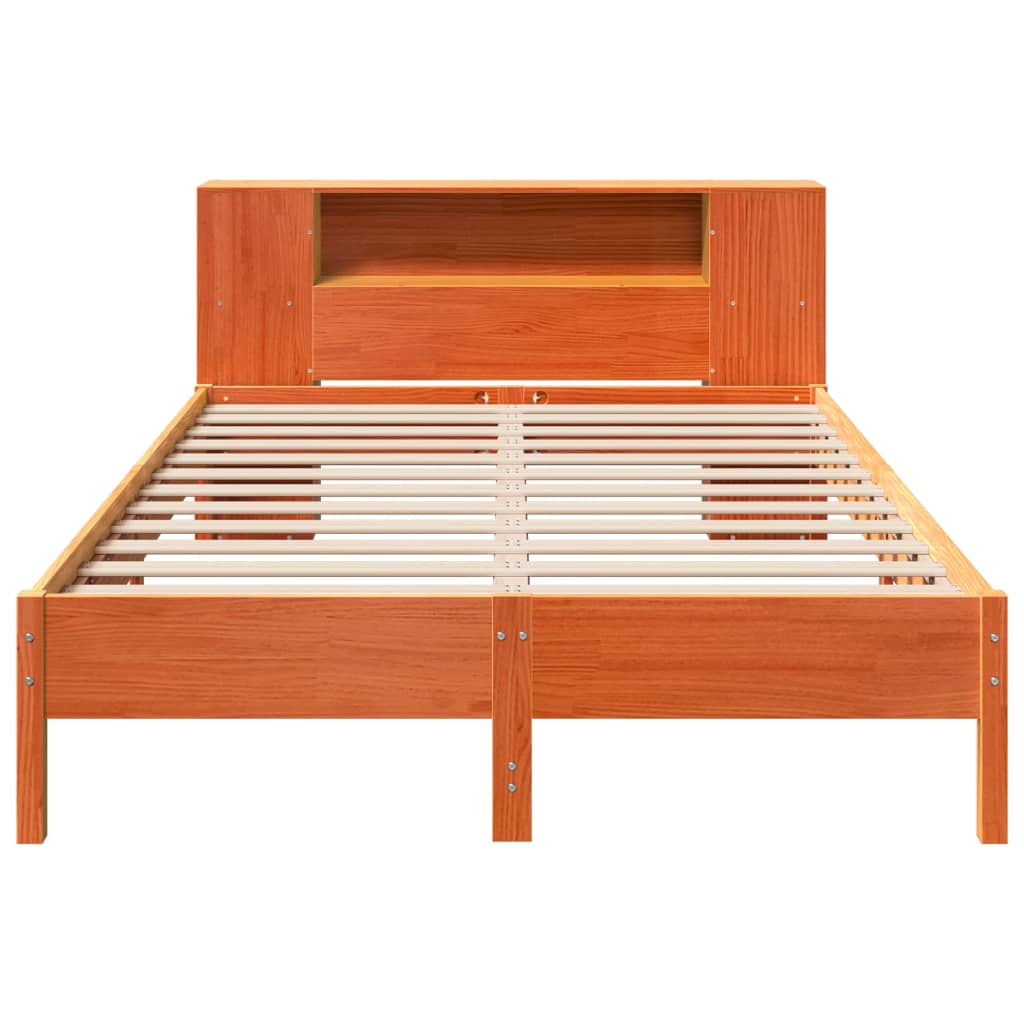 vidaXL Cama con estantería sin colchón madera maciza marrón 150x200 cm