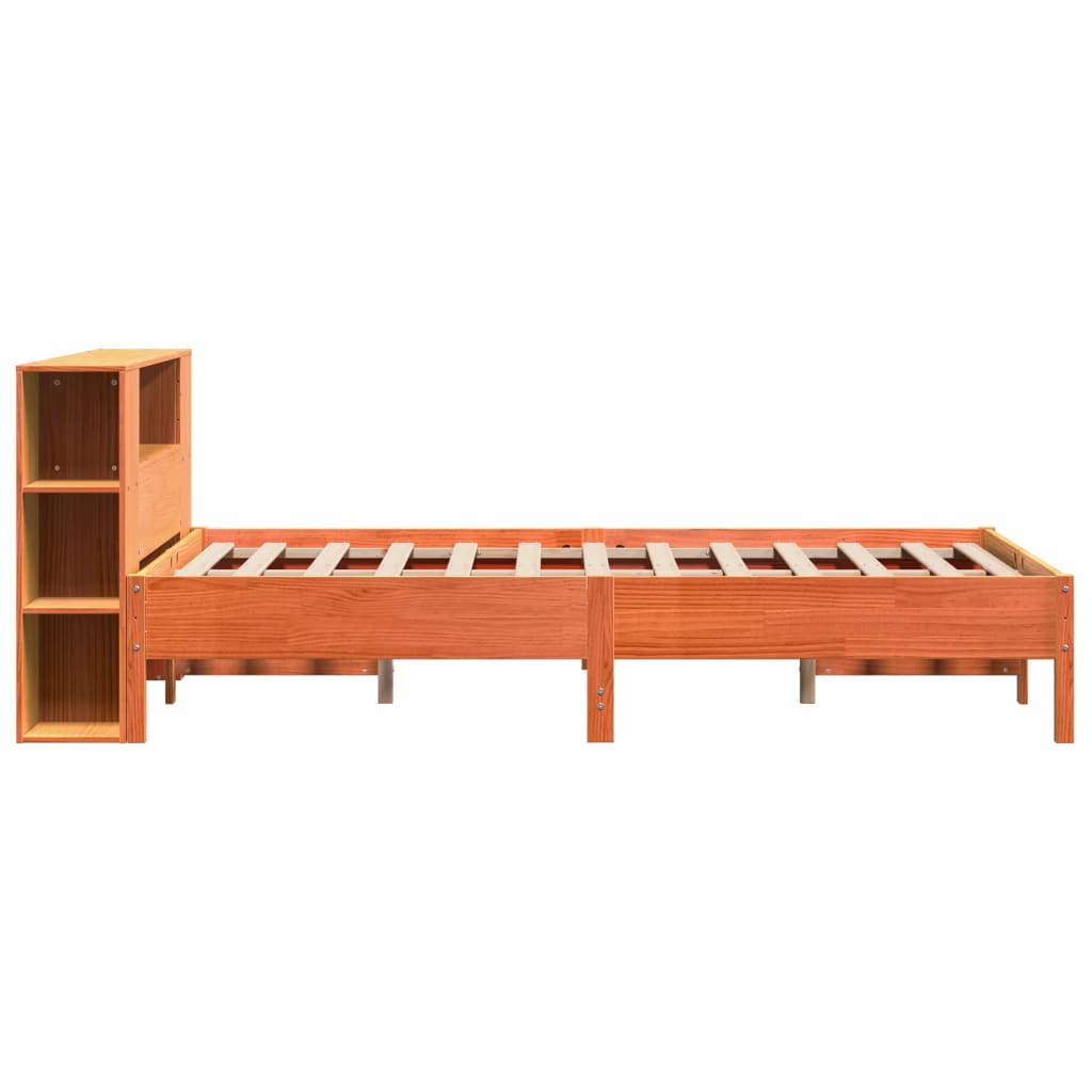 vidaXL Cama con estantería sin colchón madera maciza marrón 150x200 cm