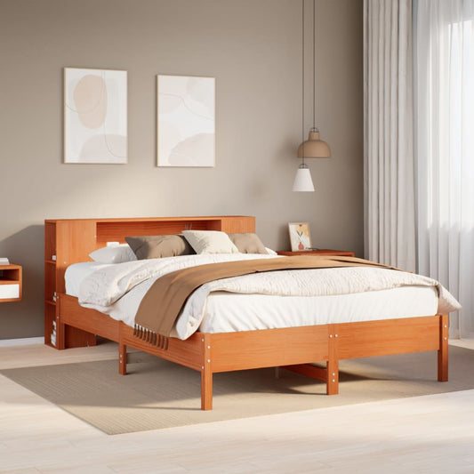 vidaXL Cama con estantería sin colchón madera maciza marrón 150x200 cm