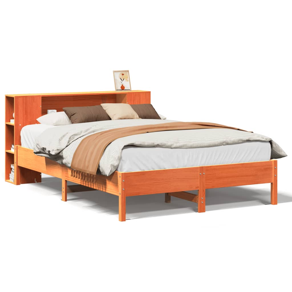 vidaXL Cama con estantería sin colchón madera maciza marrón 140x190 cm