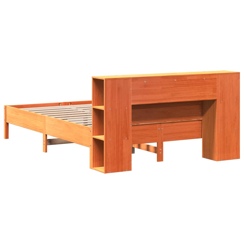 vidaXL Cama con estantería sin colchón madera maciza marrón 140x190 cm