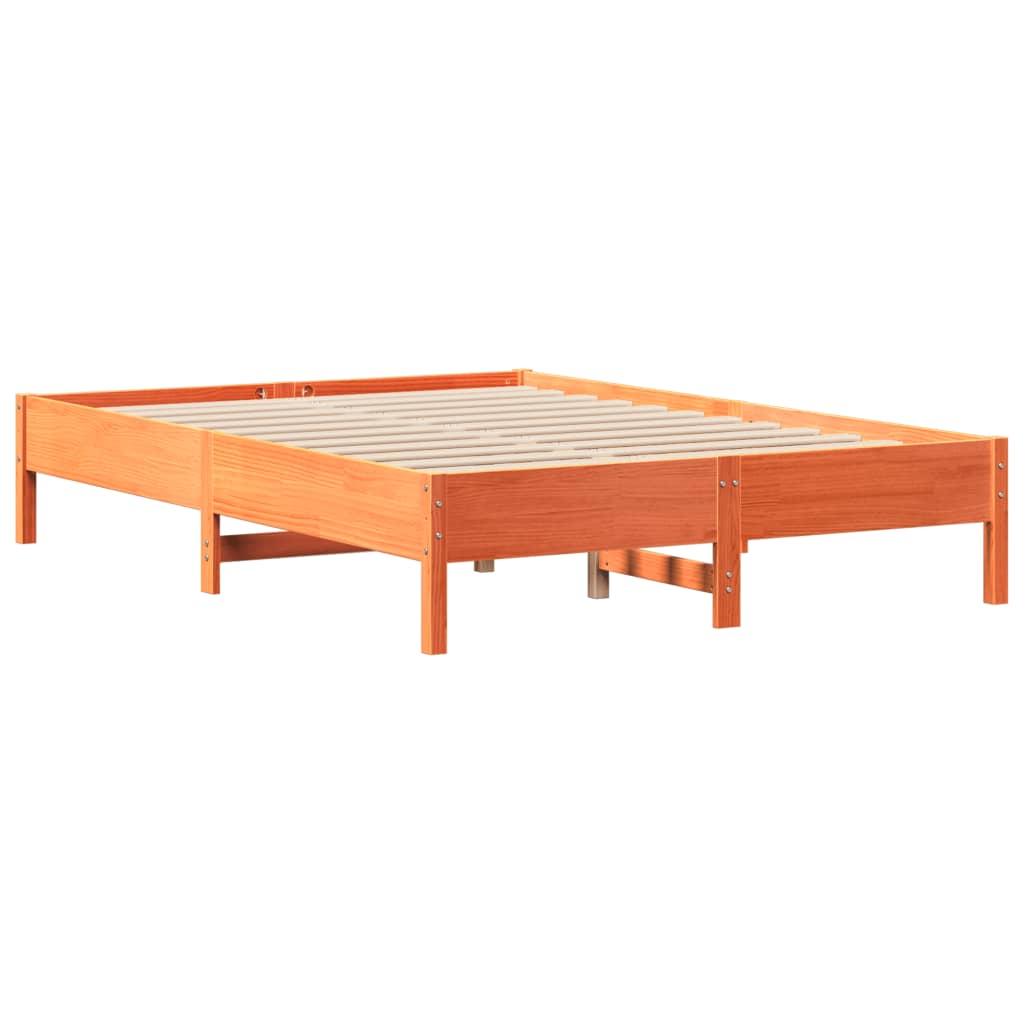 vidaXL Cama con estantería sin colchón madera maciza marrón 140x190 cm