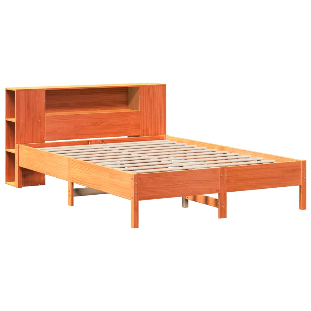 vidaXL Cama con estantería sin colchón madera maciza marrón 135x190cm