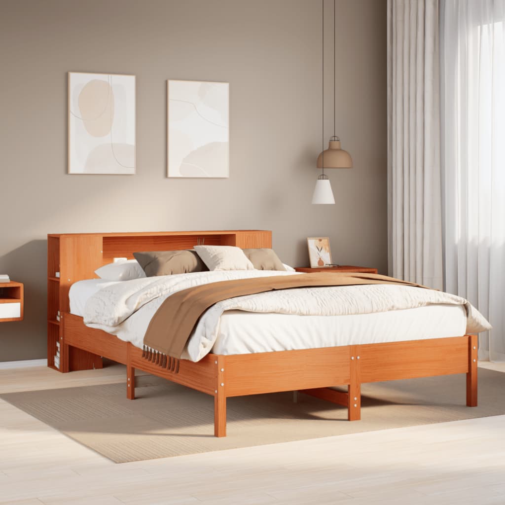 vidaXL Cama con estantería sin colchón madera maciza marrón 120x190 cm