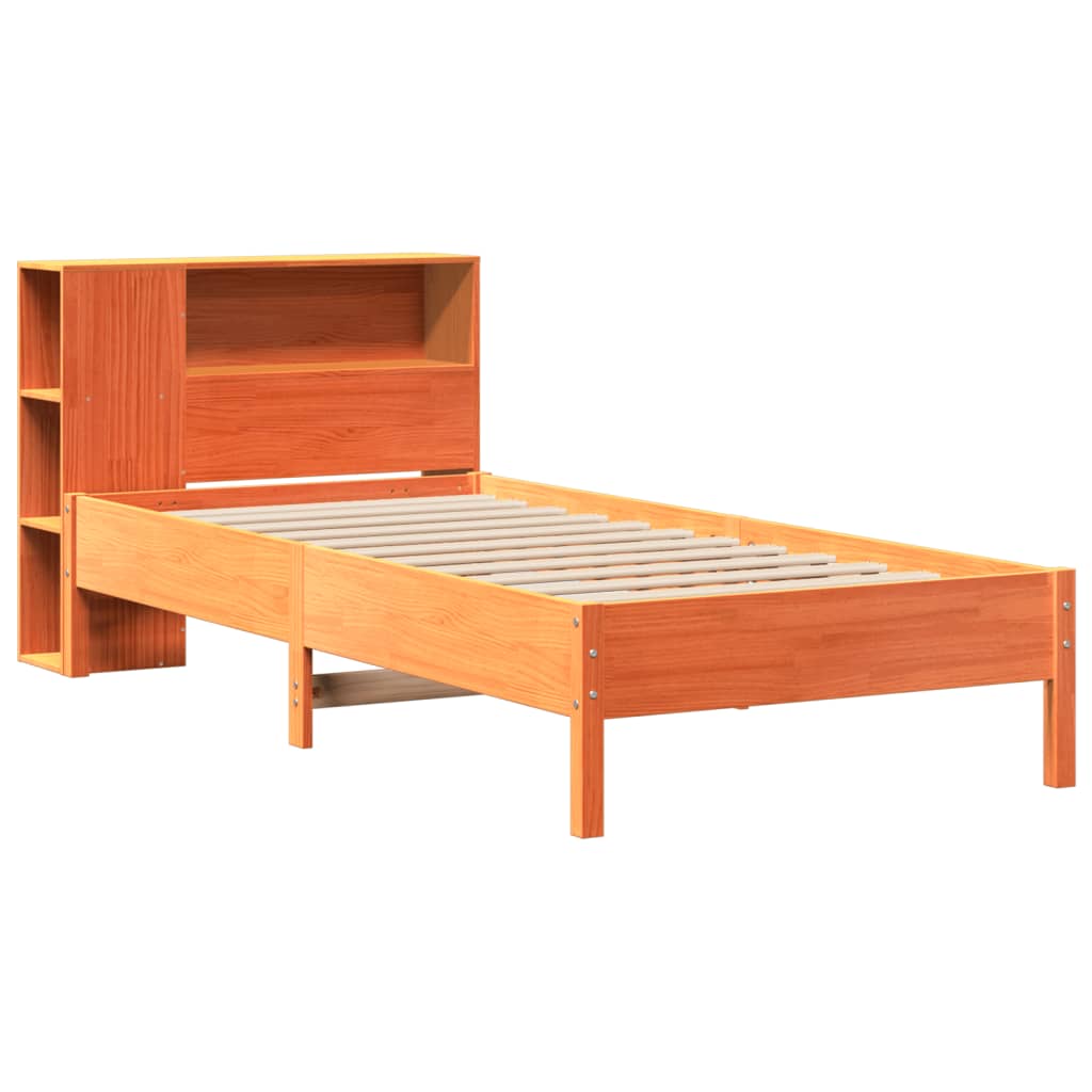 vidaXL Cama con estantería sin colchón madera maciza marrón 90x190 cm