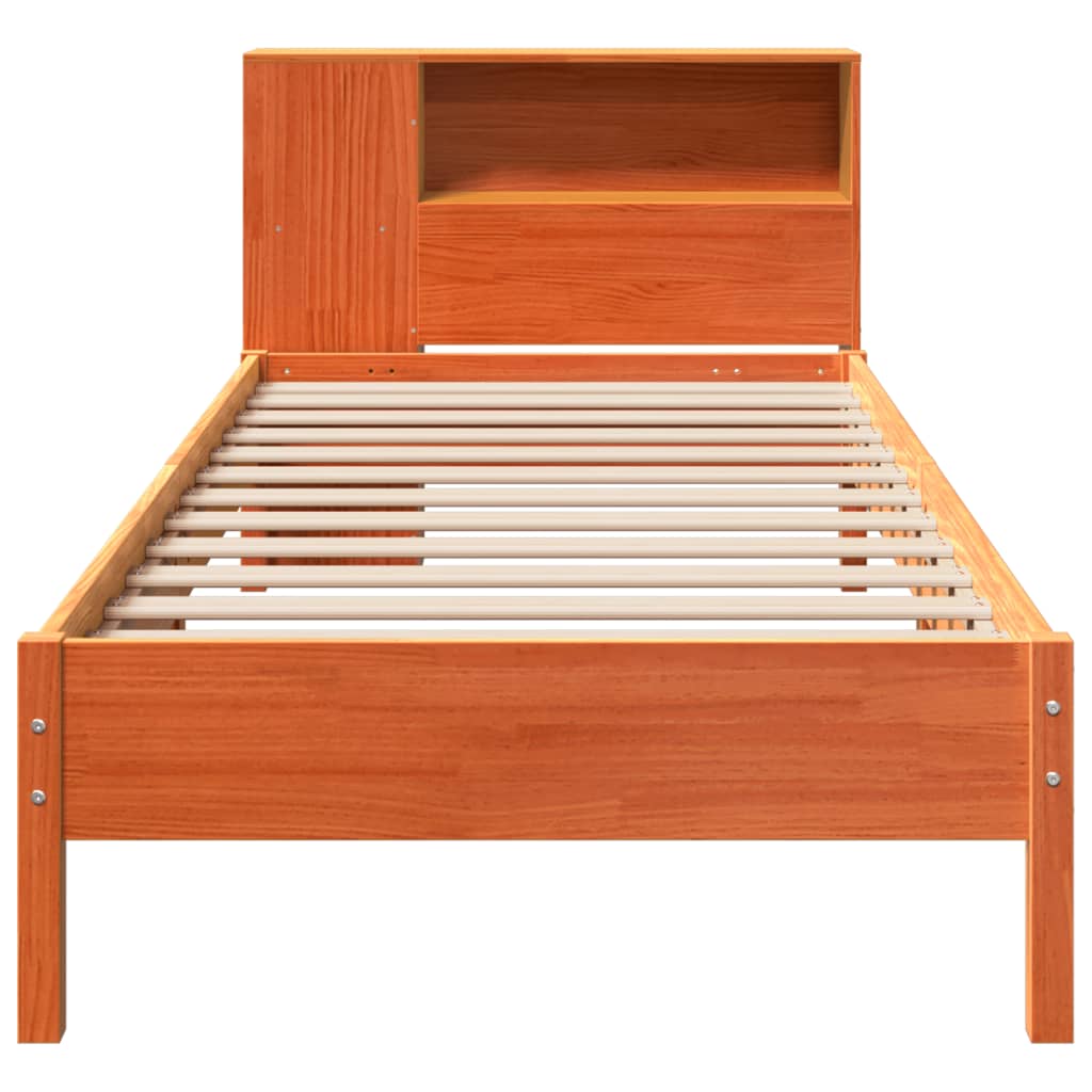 vidaXL Cama con estantería sin colchón madera maciza marrón 90x190 cm