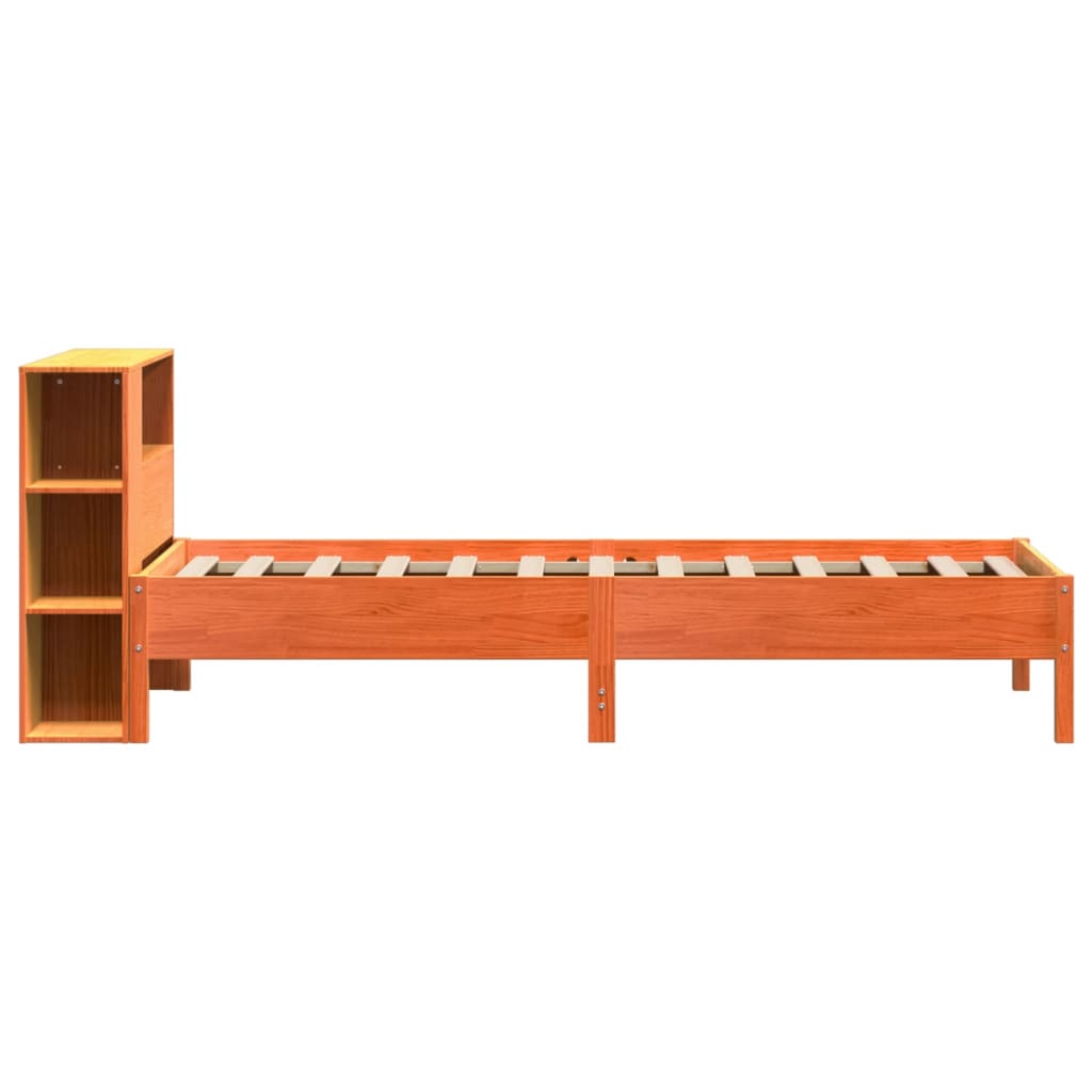 vidaXL Cama con estantería sin colchón madera maciza marrón 90x190 cm