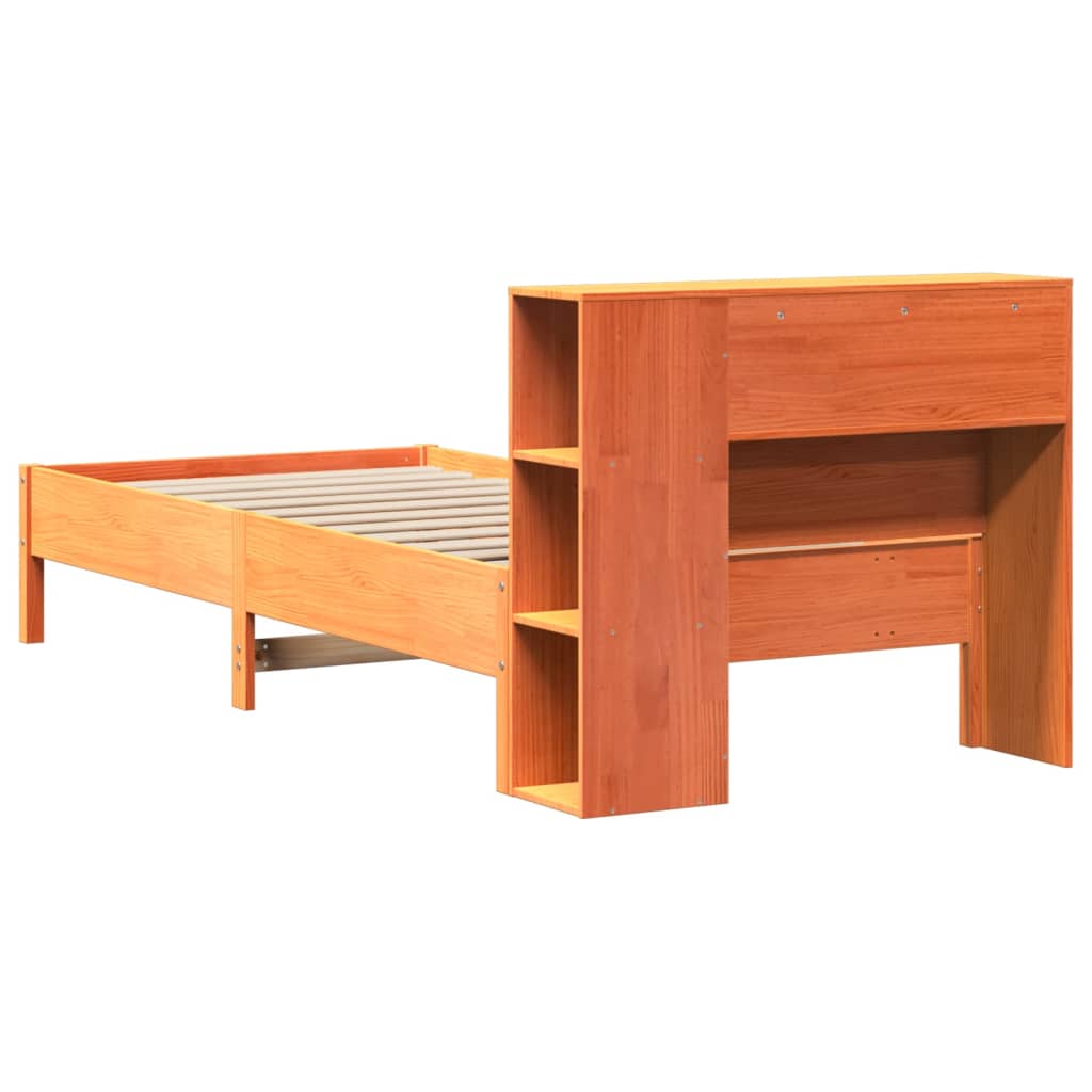 vidaXL Cama con estantería sin colchón madera maciza marrón 90x190 cm