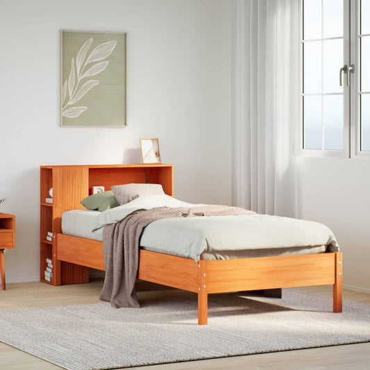 vidaXL Cama con estantería sin colchón madera maciza marrón 90x190 cm