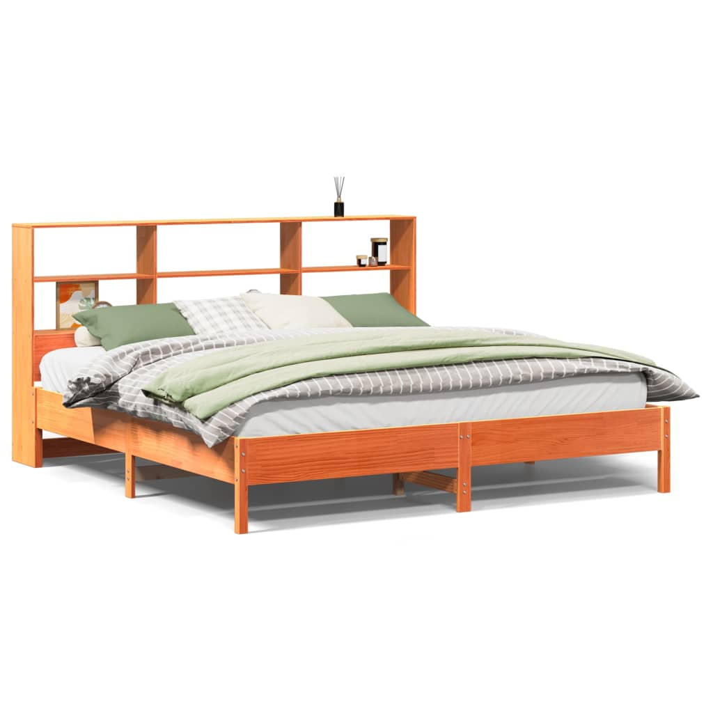 vidaXL Cama con estantería sin colchón madera maciza marrón 180x200cm