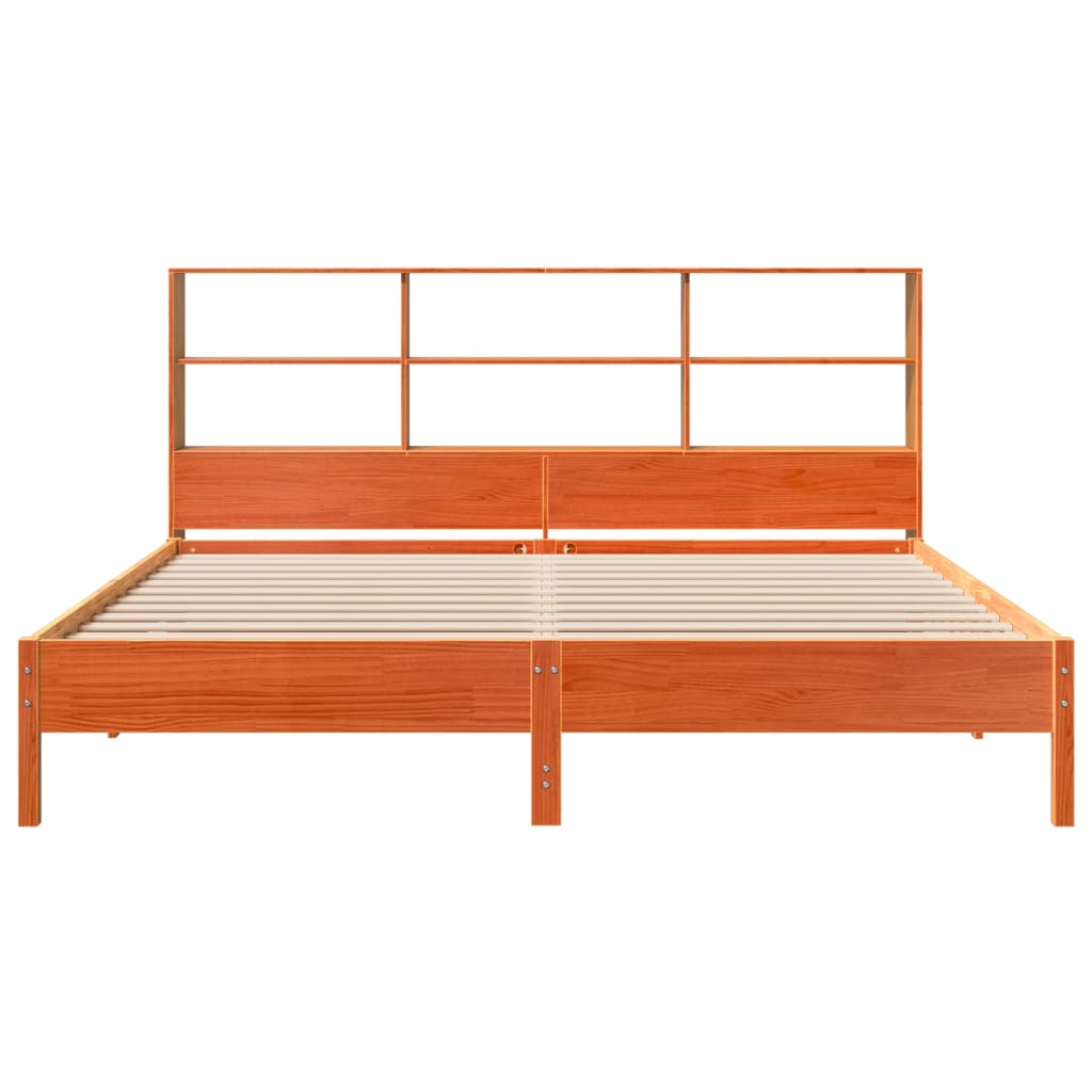 vidaXL Cama con estantería sin colchón madera maciza marrón 180x200cm