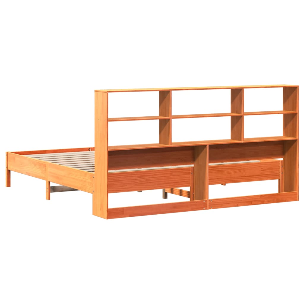 vidaXL Cama con estantería sin colchón madera maciza marrón 180x200cm