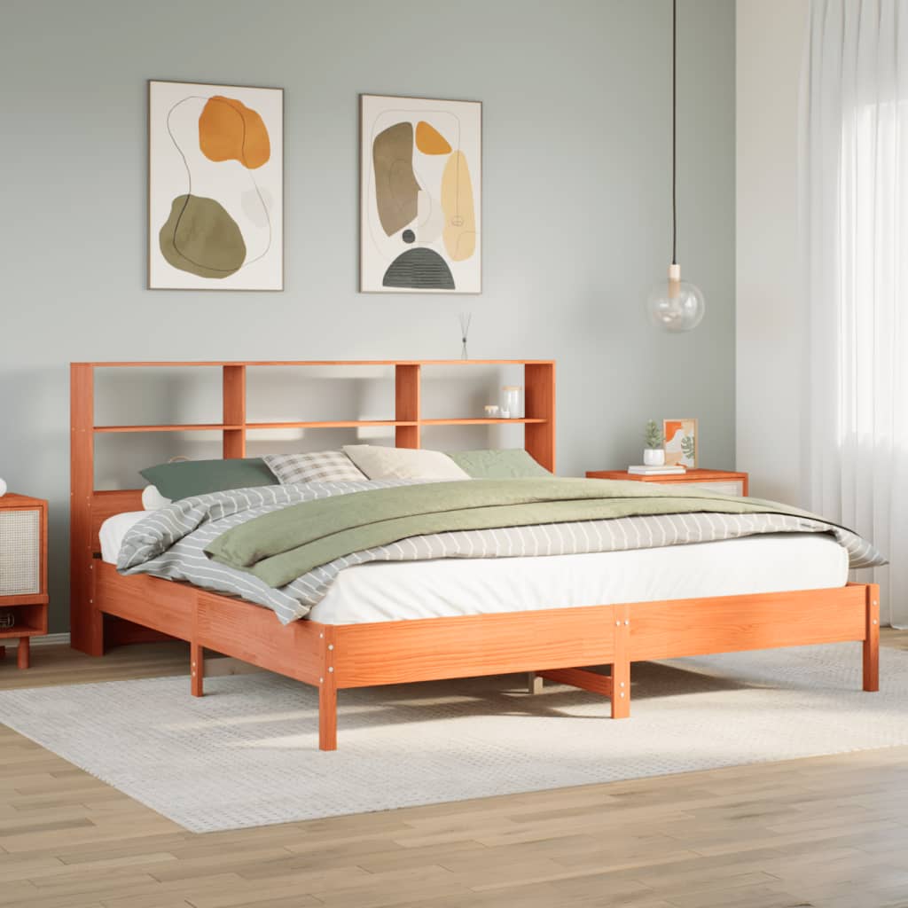 vidaXL Cama con estantería sin colchón madera maciza marrón 180x200cm