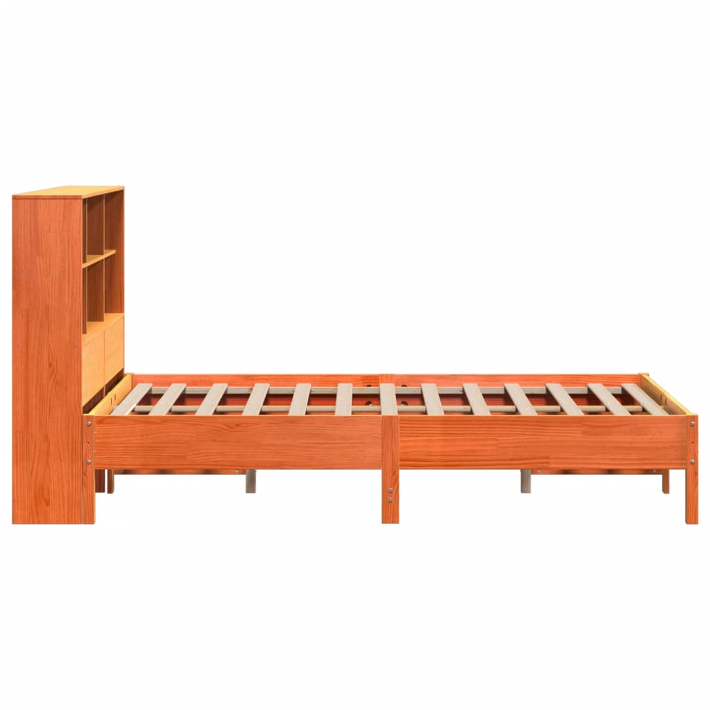 vidaXL Cama con estantería sin colchón madera maciza marrón 160x200 cm