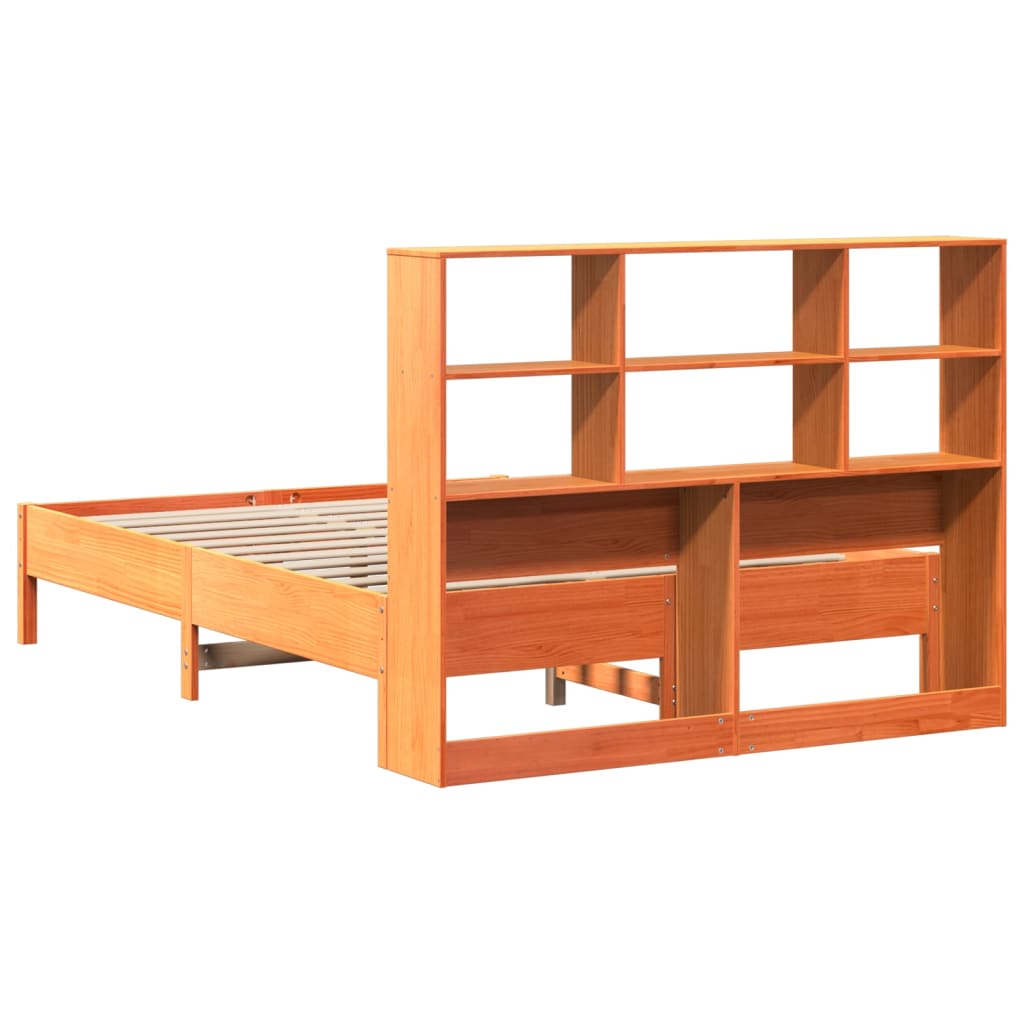 vidaXL Cama con estantería sin colchón madera maciza marrón 160x200 cm