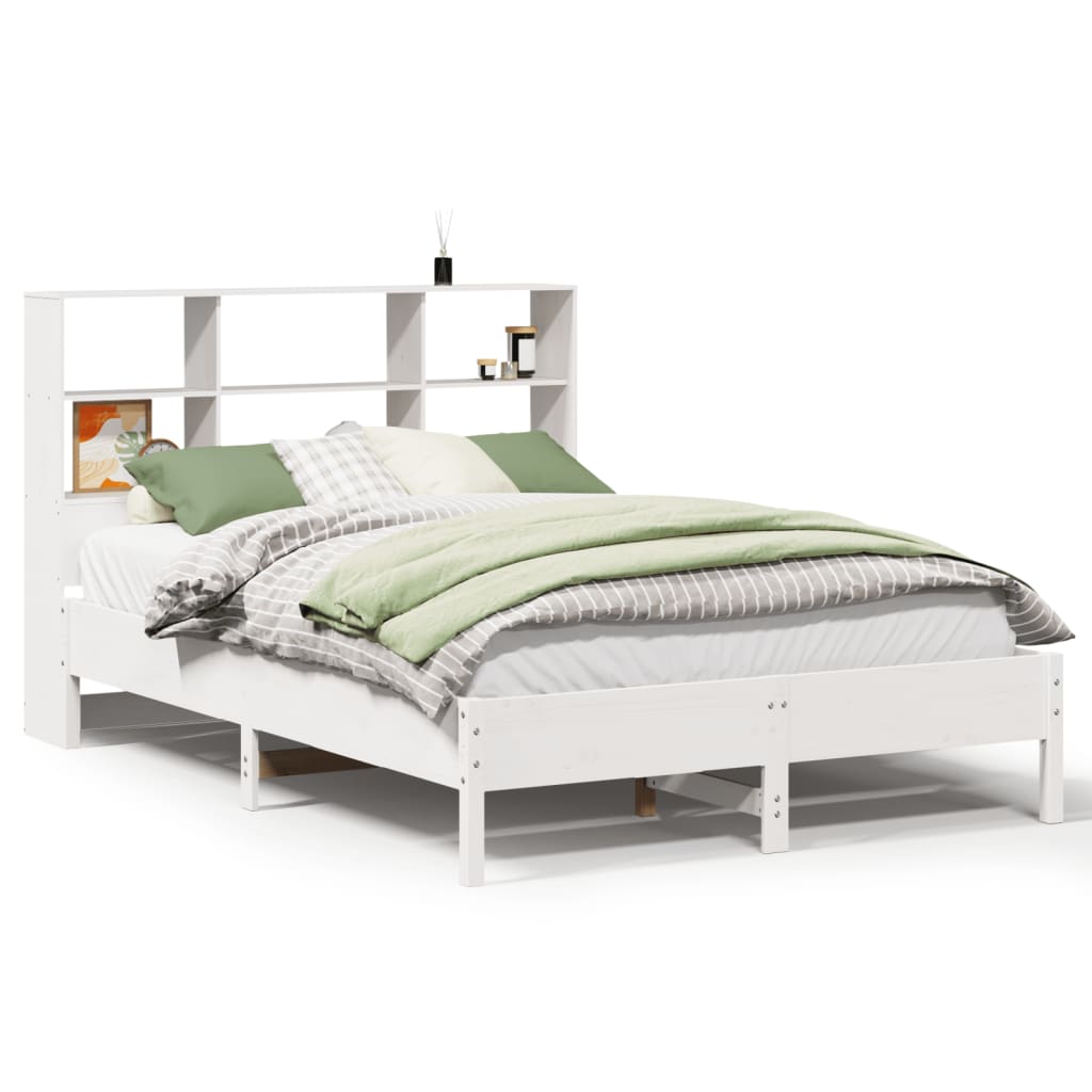 vidaXL Cama con estantería sin colchón madera maciza blanca 150x200 cm