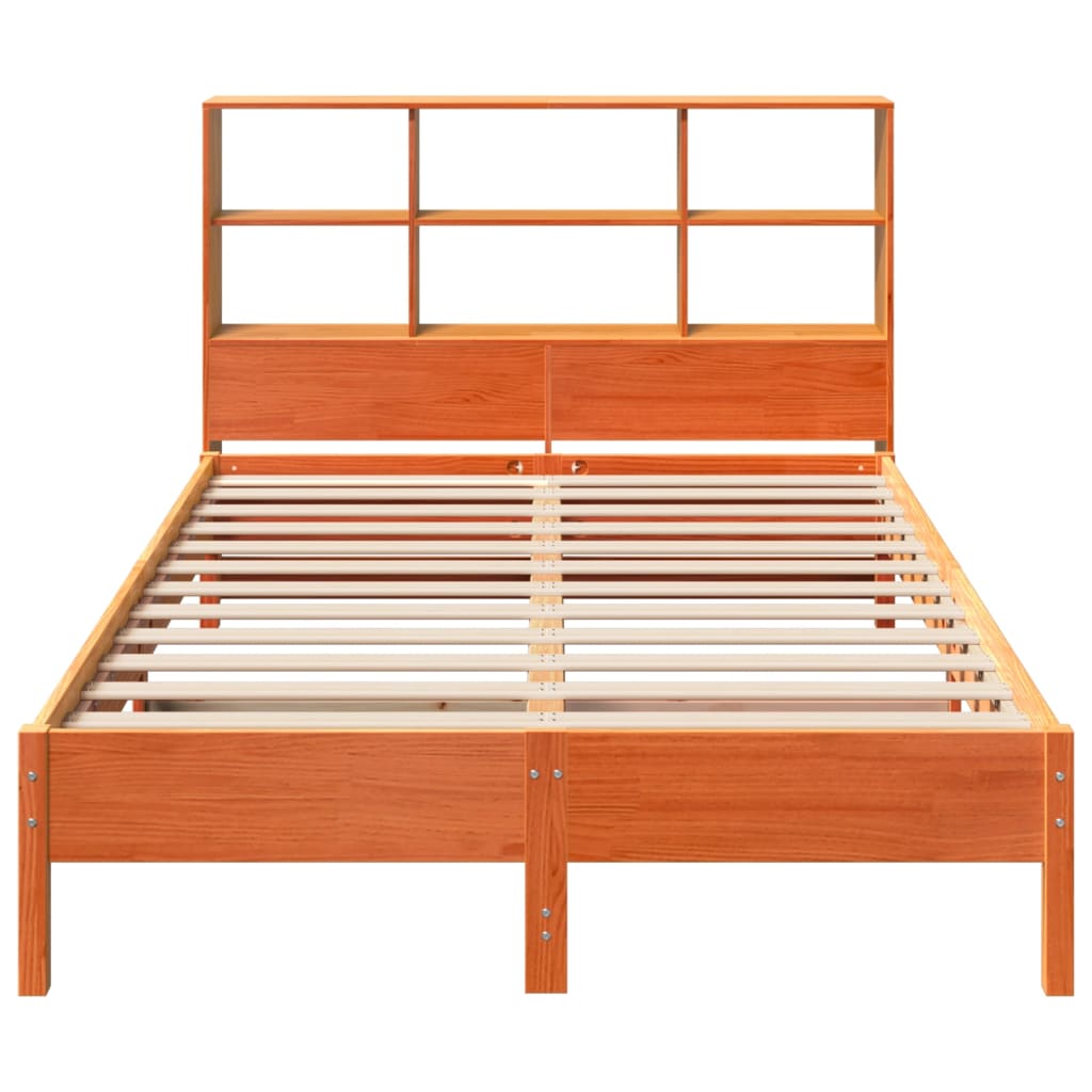 vidaXL Cama con estantería sin colchón madera maciza marrón 120x200cm