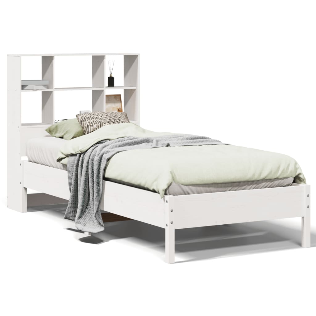 vidaXL Cama con estantería sin colchón madera maciza blanca 100x200 cm