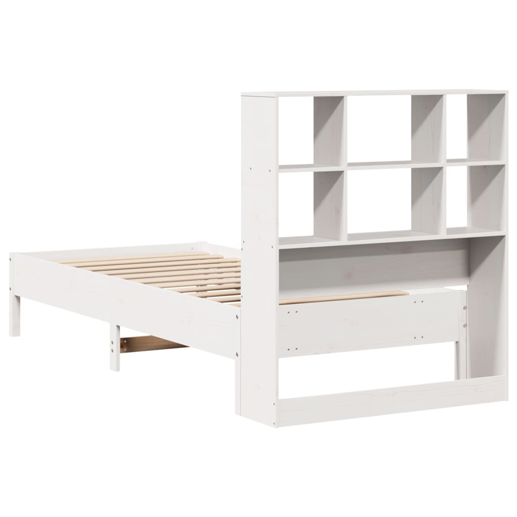 vidaXL Cama con estantería sin colchón madera maciza blanca 100x200 cm