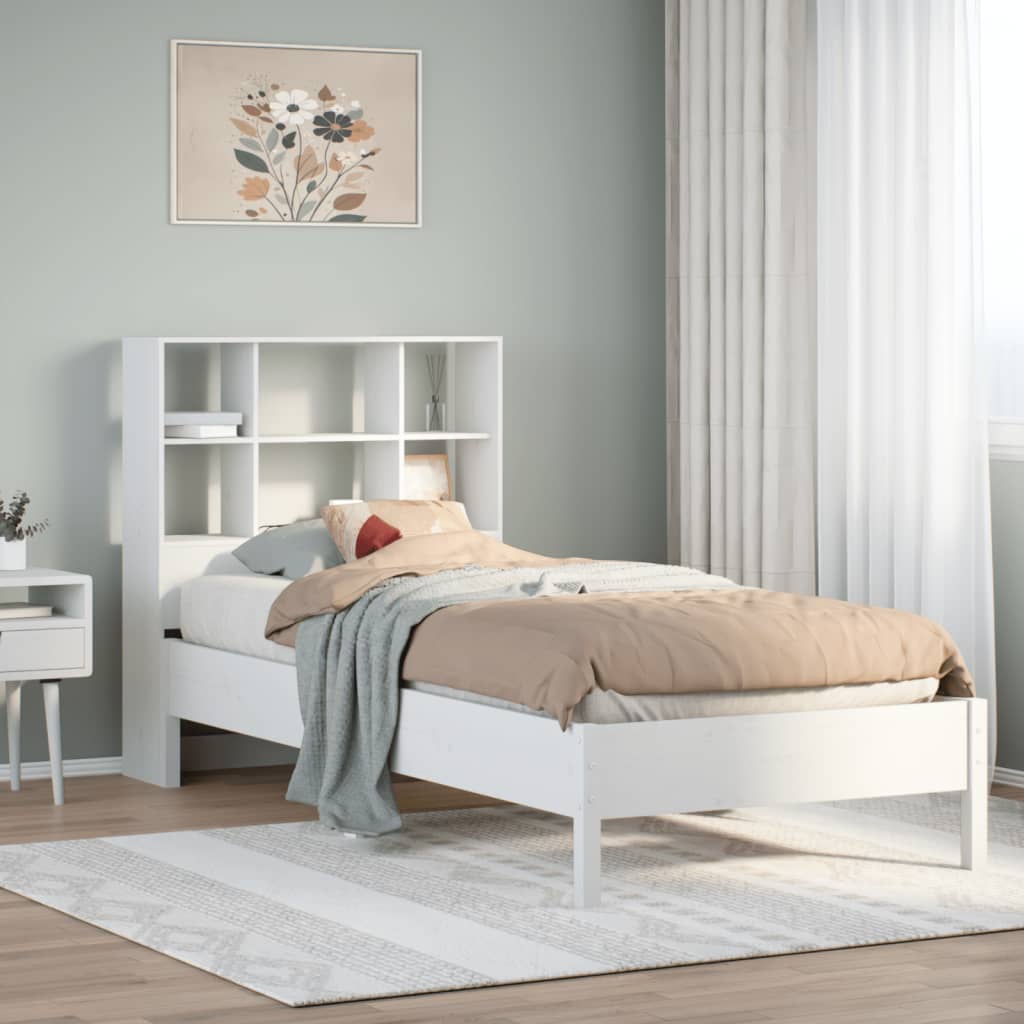 vidaXL Cama con estantería sin colchón madera maciza blanca 100x200 cm