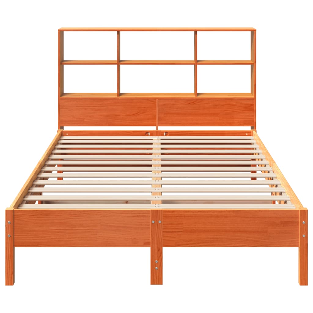 vidaXL Cama con estantería sin colchón madera maciza marrón 135x190cm