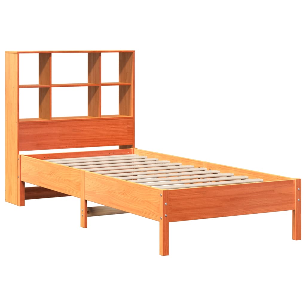 vidaXL Cama con estantería sin colchón madera maciza marrón 90x190 cm