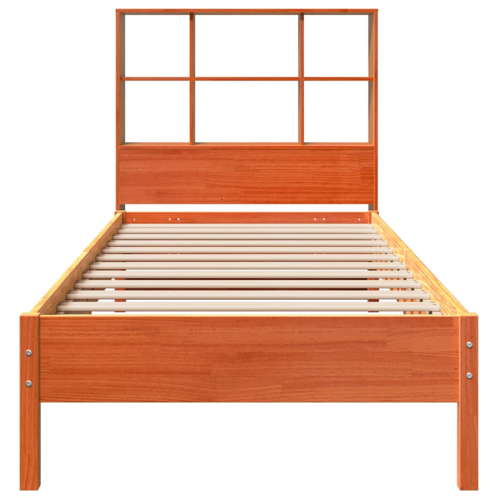 vidaXL Cama con estantería sin colchón madera maciza marrón 90x190 cm