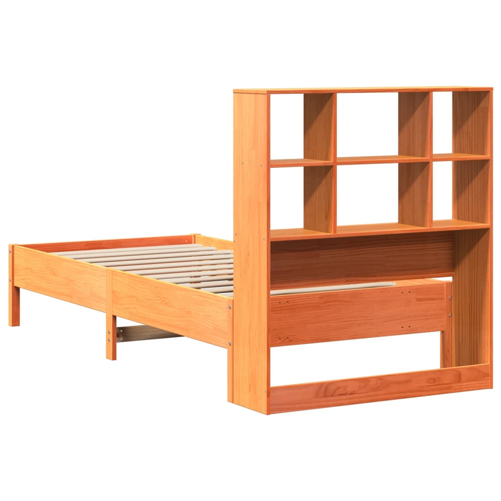 vidaXL Cama con estantería sin colchón madera maciza marrón 90x190 cm