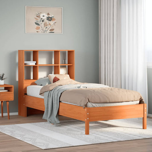 vidaXL Cama con estantería sin colchón madera maciza marrón 90x190 cm