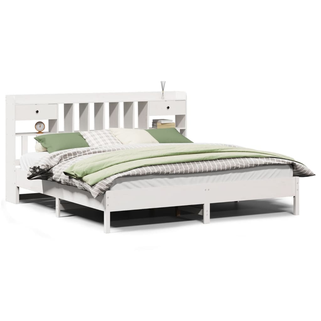 vidaXL Cama con estantería sin colchón madera maciza blanca 200x200 cm