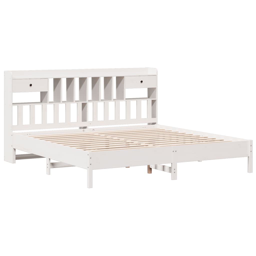 vidaXL Cama con estantería sin colchón madera maciza blanca 200x200 cm