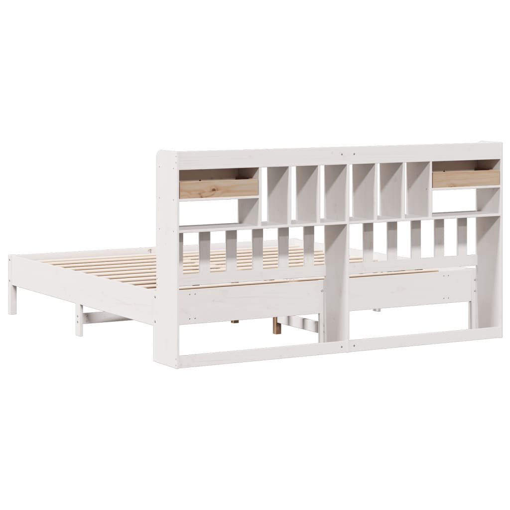 vidaXL Cama con estantería sin colchón madera maciza blanca 200x200 cm