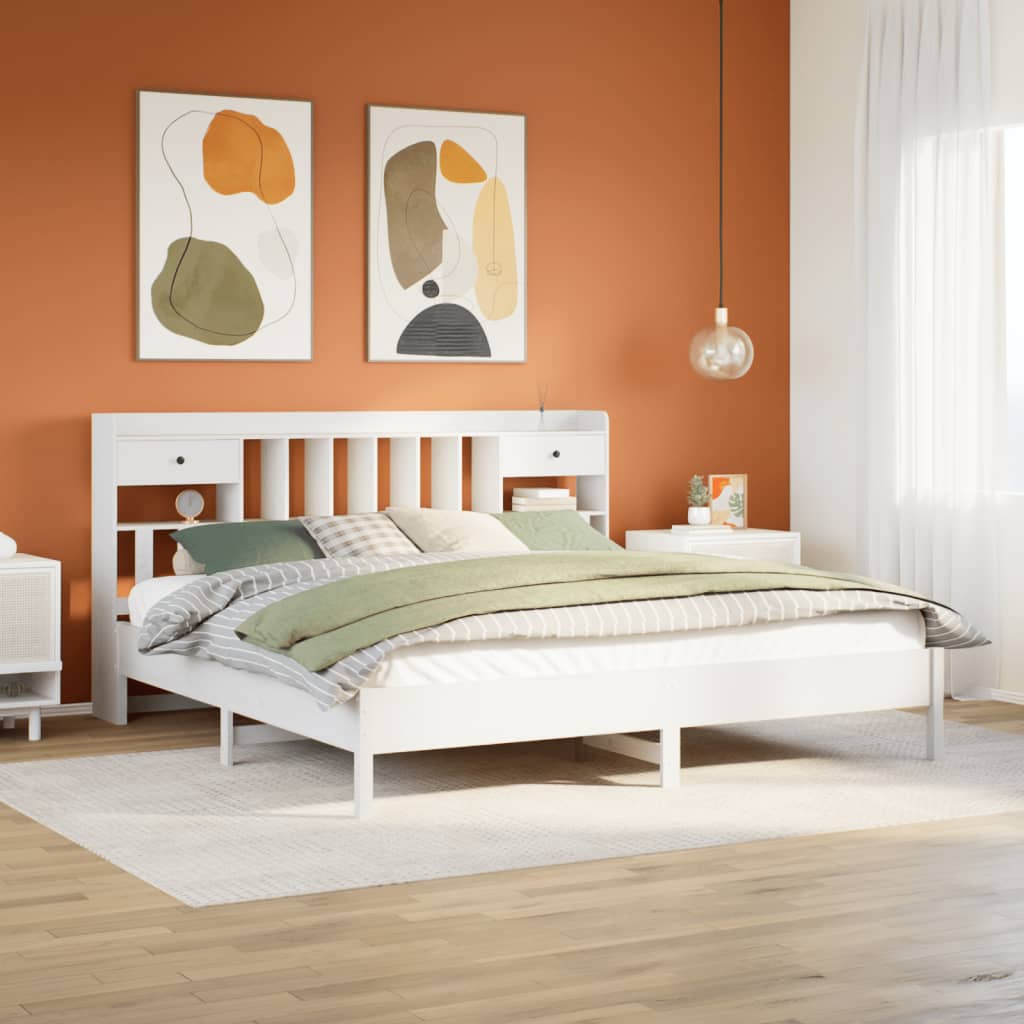 vidaXL Cama con estantería sin colchón madera maciza blanca 200x200 cm