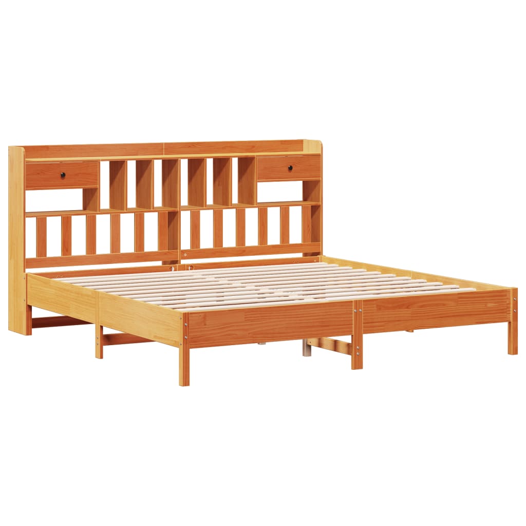 vidaXL Cama con estantería sin colchón madera maciza marrón 180x200cm