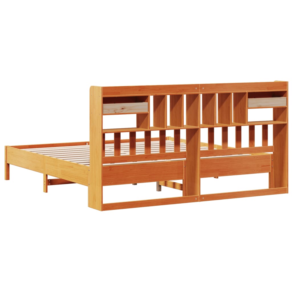 vidaXL Cama con estantería sin colchón madera maciza marrón 180x200cm