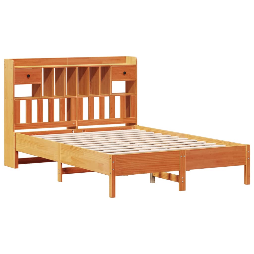 vidaXL Cama con estantería sin colchón madera maciza marrón 160x200 cm