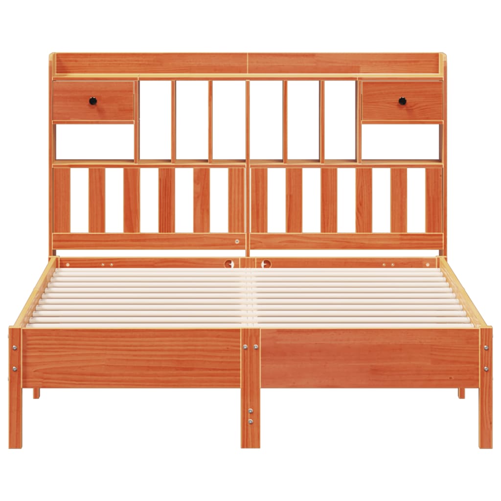 vidaXL Cama con estantería sin colchón madera maciza marrón 160x200 cm