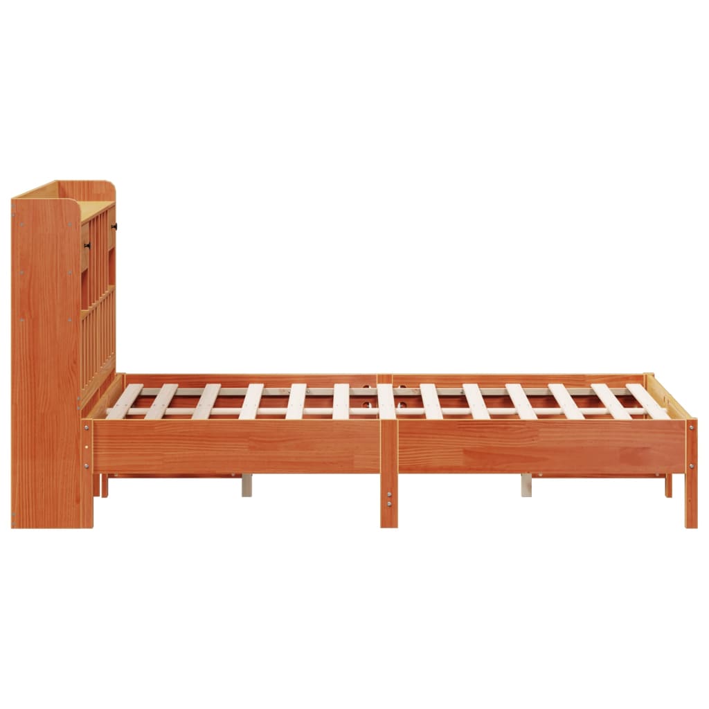 vidaXL Cama con estantería sin colchón madera maciza marrón 160x200 cm