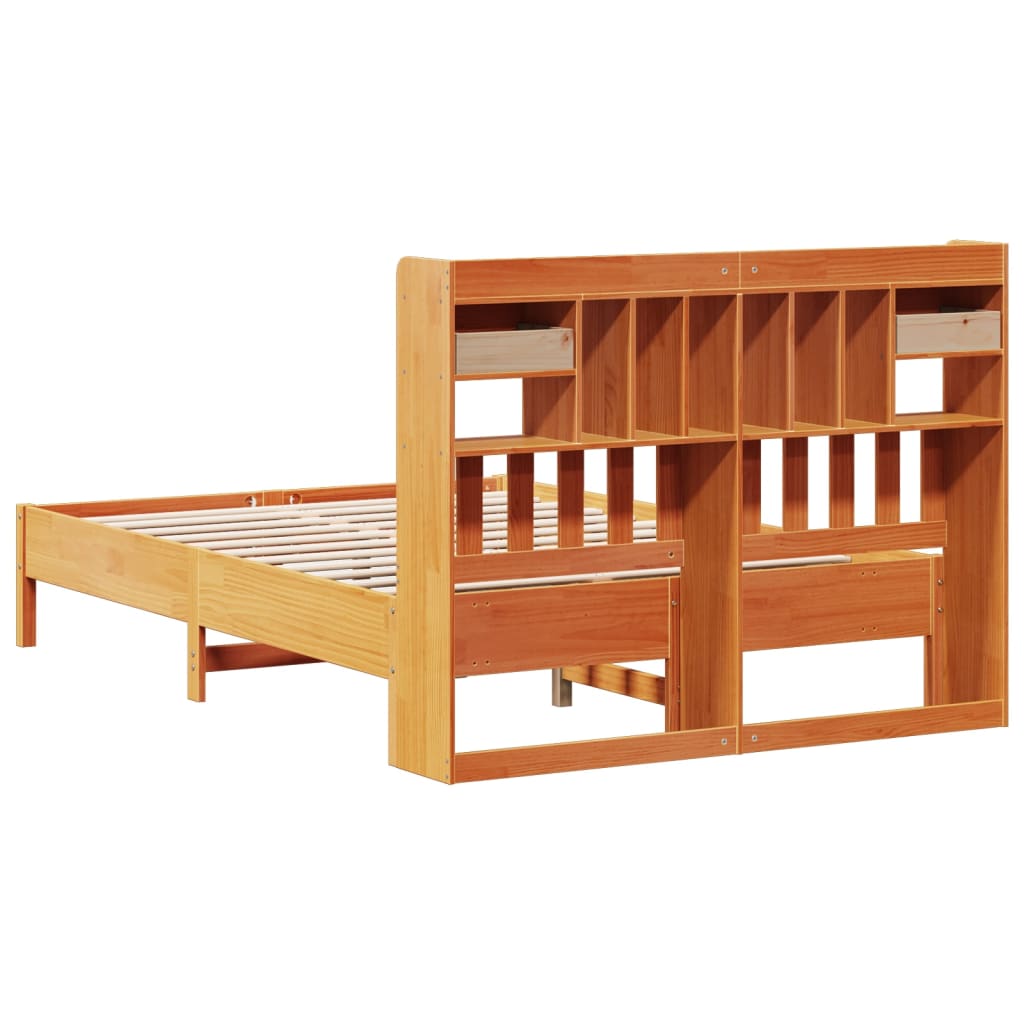 vidaXL Cama con estantería sin colchón madera maciza marrón 160x200 cm