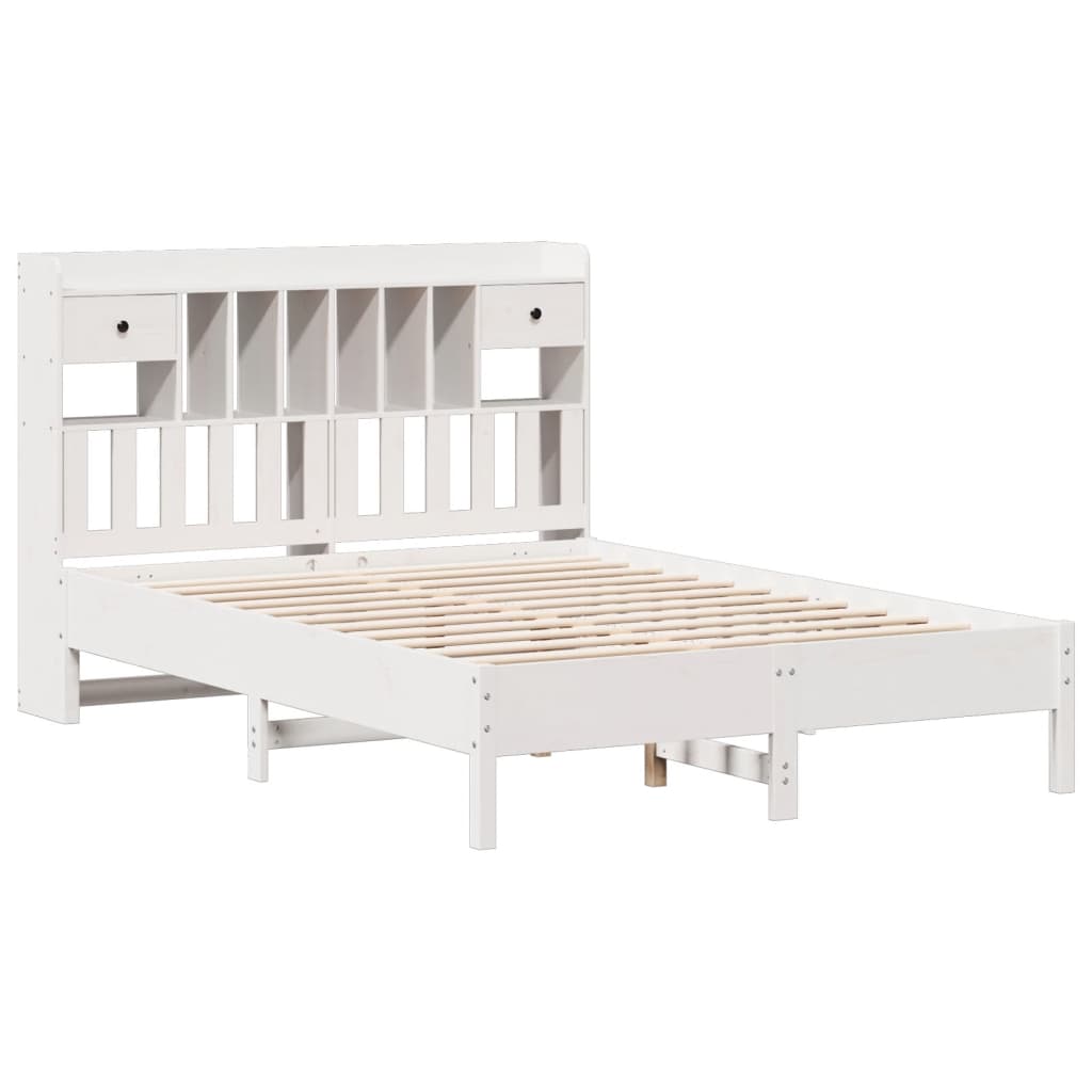 vidaXL Cama con estantería sin colchón madera maciza blanca 150x200 cm