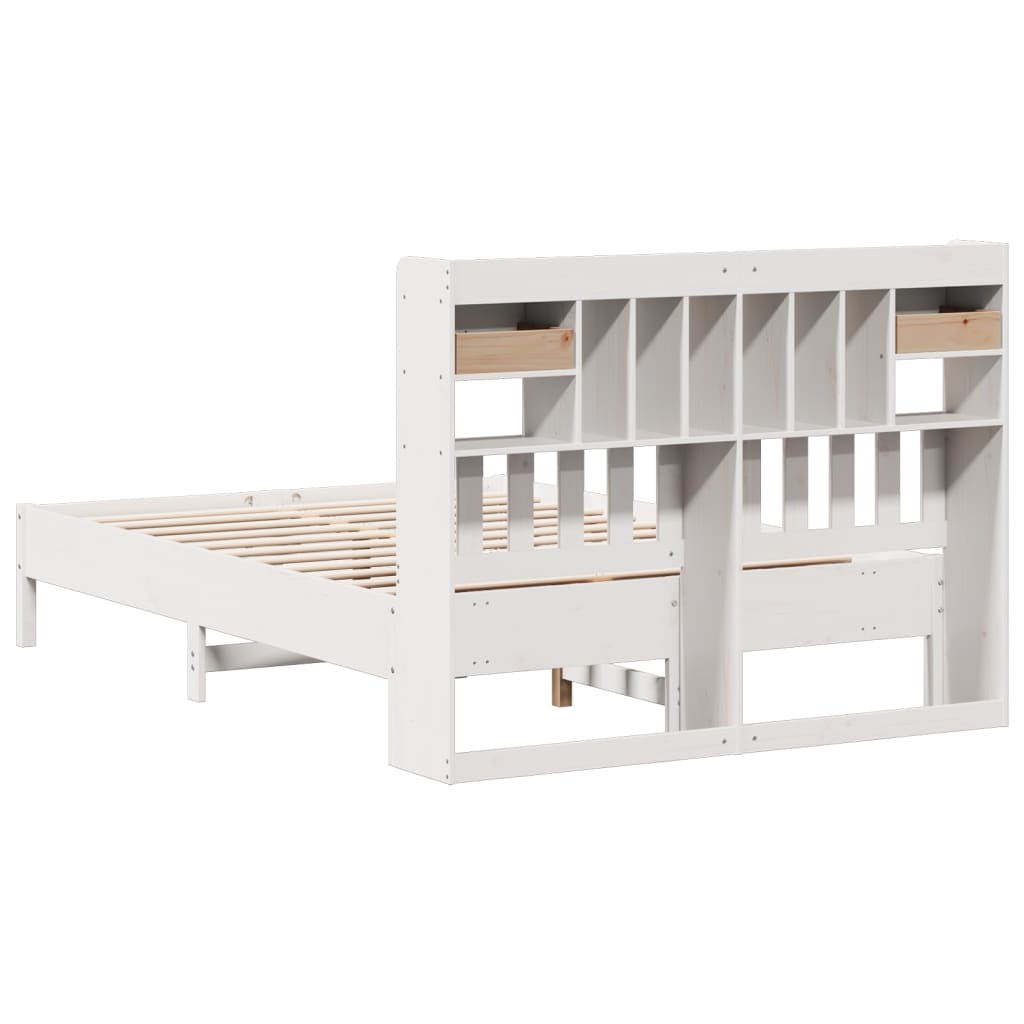 vidaXL Cama con estantería sin colchón madera maciza blanca 150x200 cm