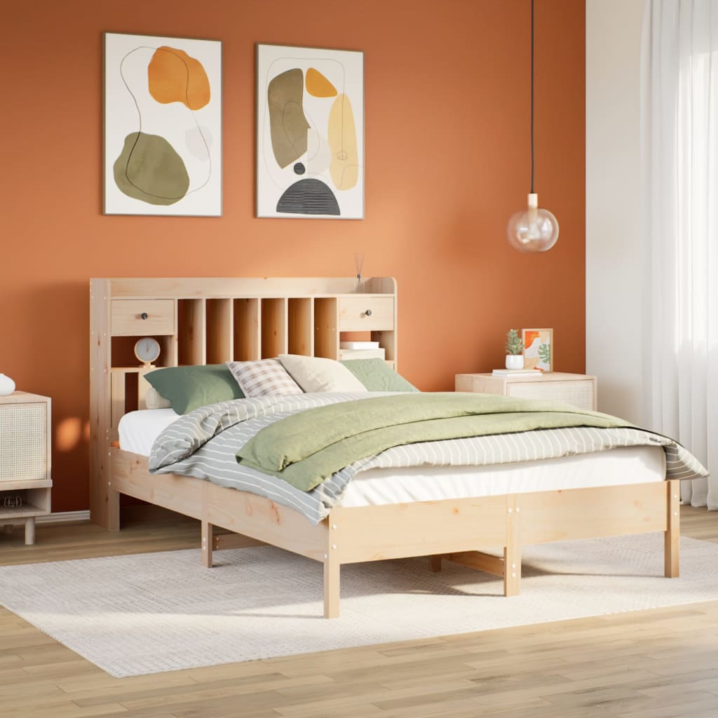 vidaXL Cama con estantería sin colchón madera maciza de pino 140x200cm