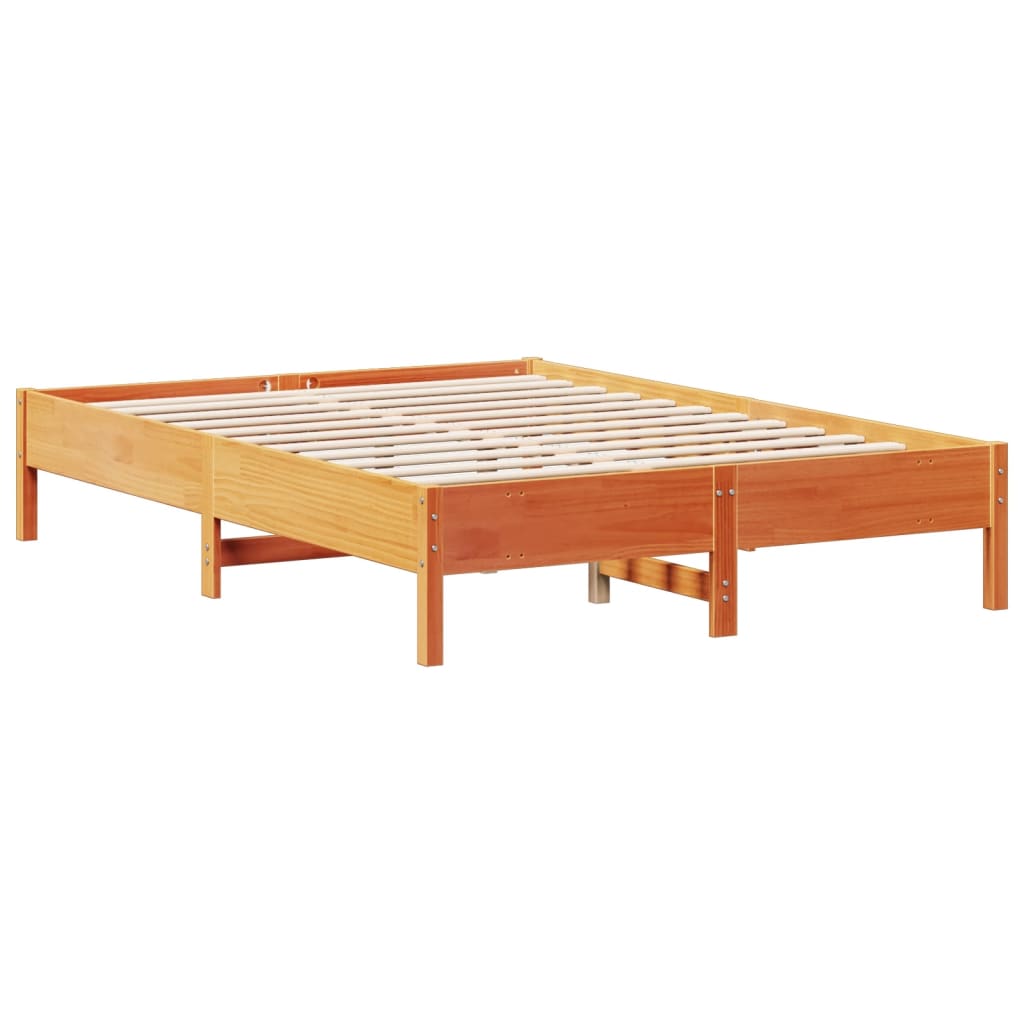 vidaXL Cama con estantería sin colchón madera maciza marrón 140x200 cm