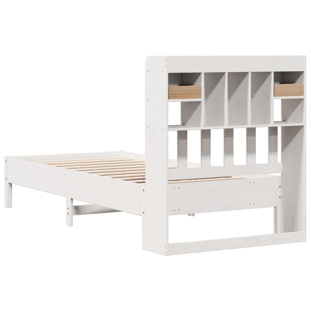 vidaXL Cama con estantería sin colchón madera maciza blanca 100x200 cm