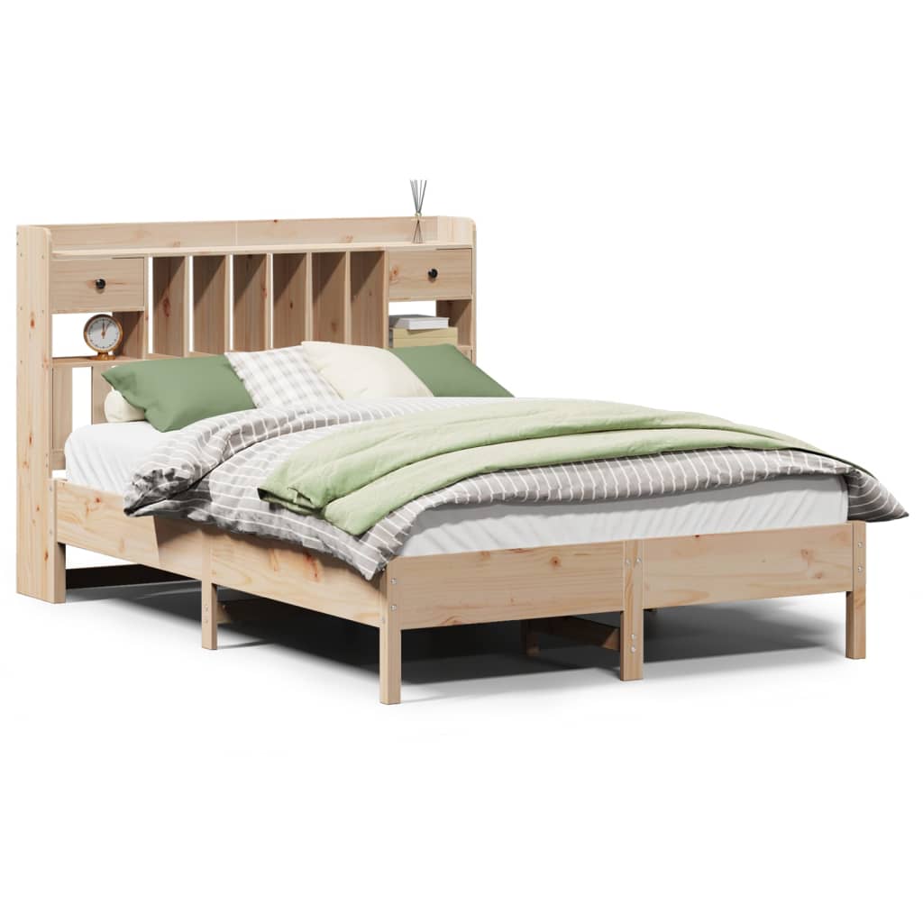 vidaXL Cama con estantería sin colchón madera maciza de pino 135x190cm