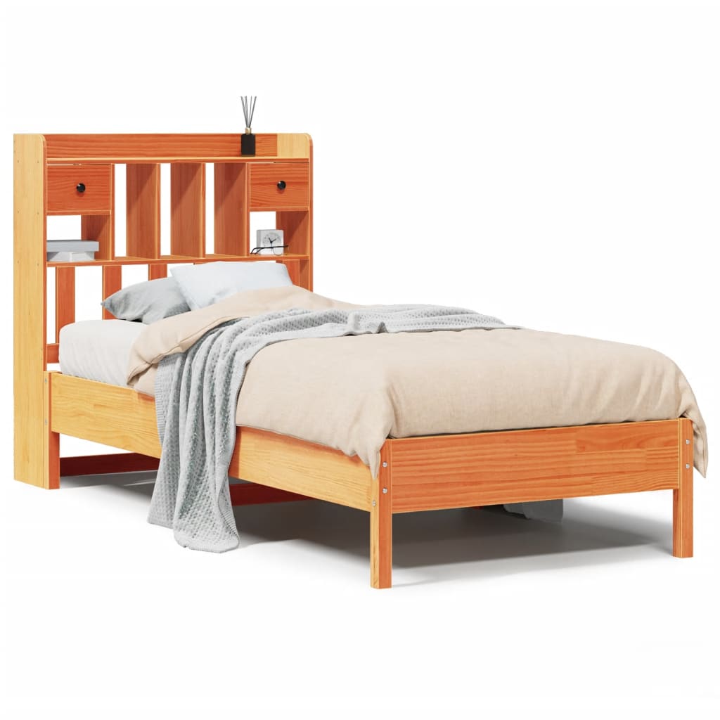 vidaXL Cama con estantería sin colchón madera maciza marrón 90x190 cm