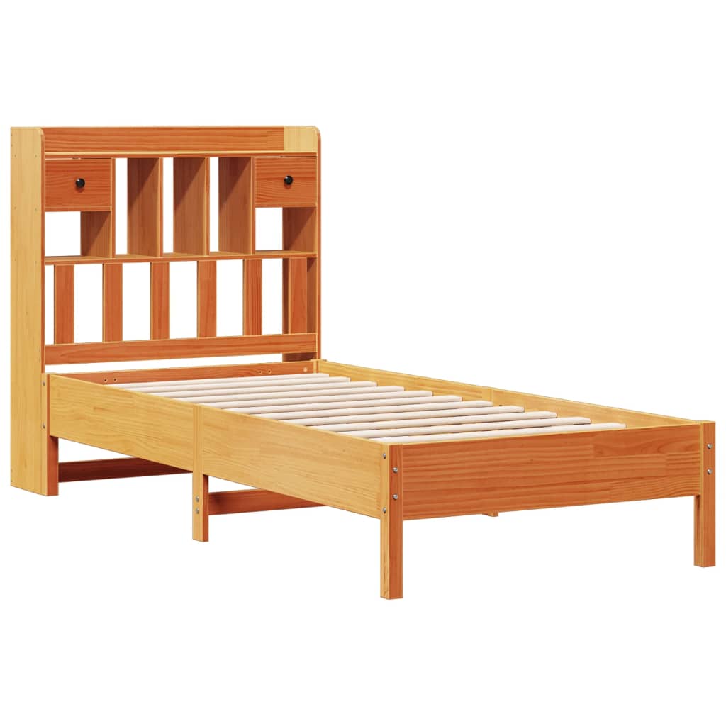 vidaXL Cama con estantería sin colchón madera maciza marrón 90x190 cm